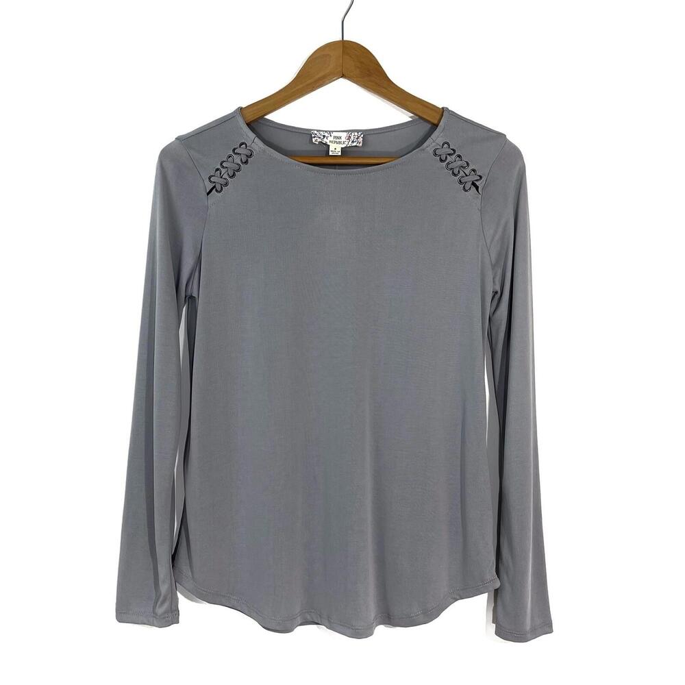 Pink Republic Junior’s Size Small Solid Light Grey Lace Up Detail Raglan Tee Top